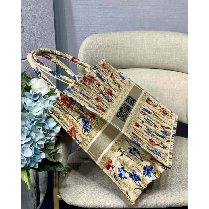 Replica Dior Book Tote In Hibiscus Metallic Thread Embroidery M1286