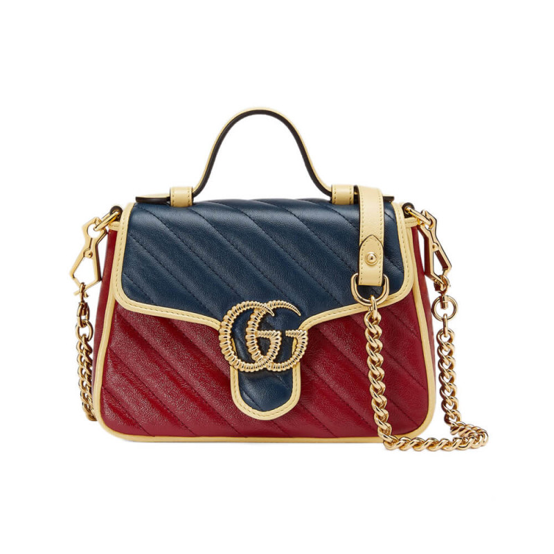 Replica Gucci Gg Marmont Mini Bag 583571 Blue And Red Leather