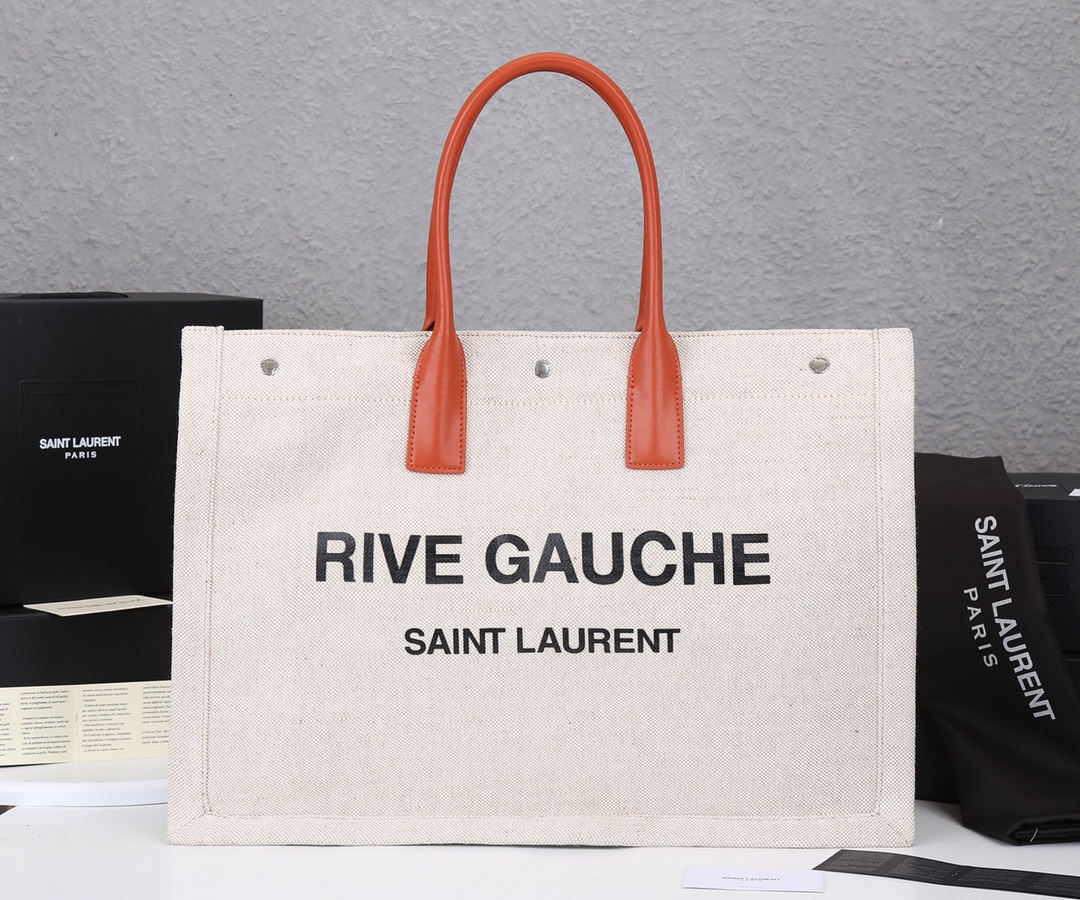 Replica Ysl Rive Gauche Tote Bag In Linen And Leather