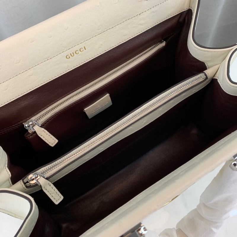 Replica Gucci Zumi Ostrich Leather Medium Top Handle Bag 569712 White