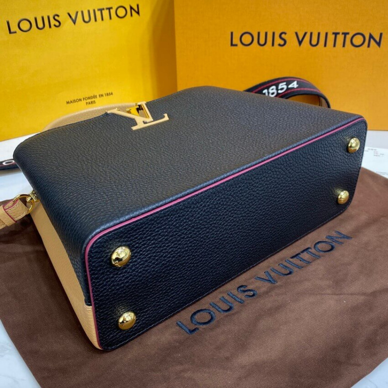 Replica Louis Vuitton Capucines Mm M58608 Black/Arizona Beige