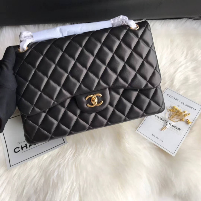 Replica Chanel Lambskin 30Cm Classic Flap Bag A1113 Black
