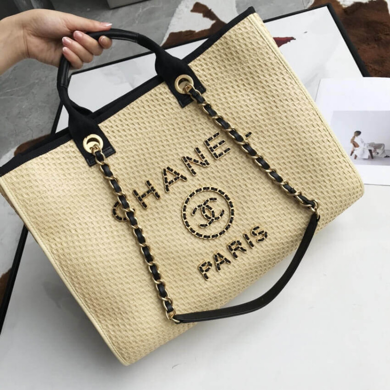 Replica Chanel 21S Deauville Woven Chain Leather Large Shopping Bag A66941