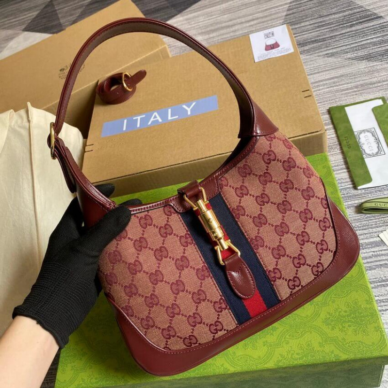Replica Gucci Jackie 1961 Small Shoulder Bag 636706 In Burgundy Gg Canvas