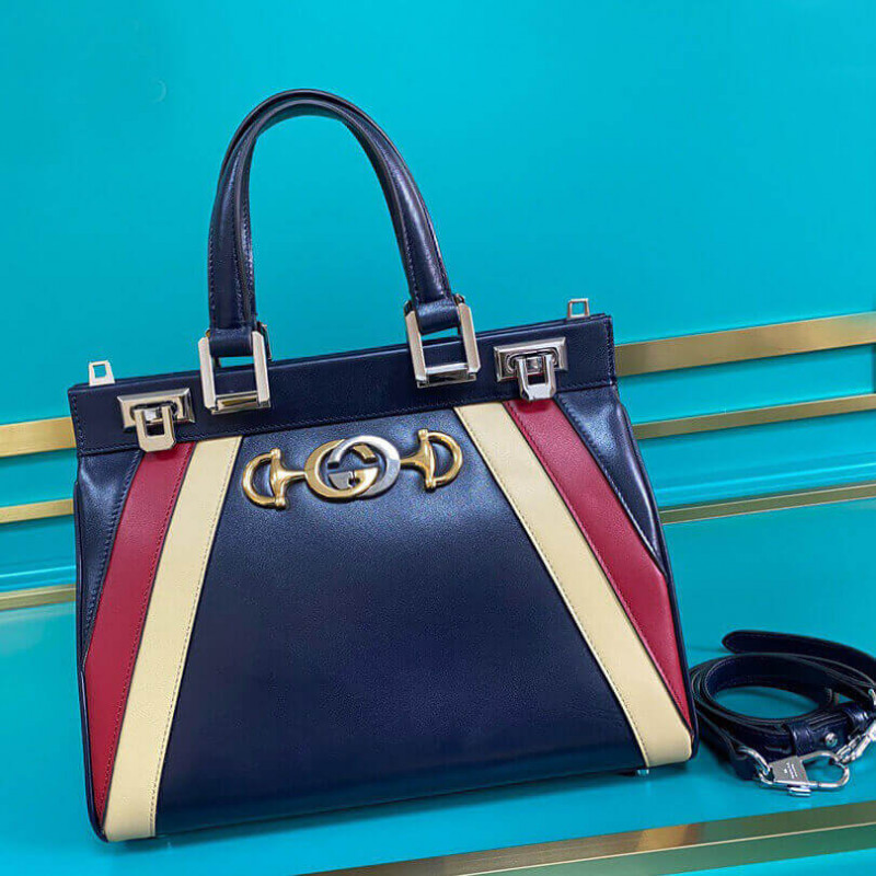 Replica Gucci Zumi Smooth Leather With Stripes Small Top Handle Bag 569712