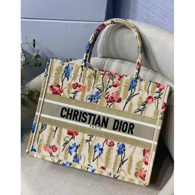 Replica Dior Small Book Tote In Hibiscus Metallic Thread Embroidery M1296
