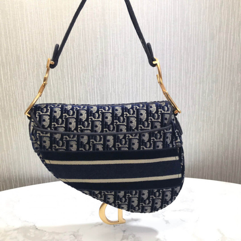 Replica Dior Oblique Embroidered Velvet Saddle Bag M0446C