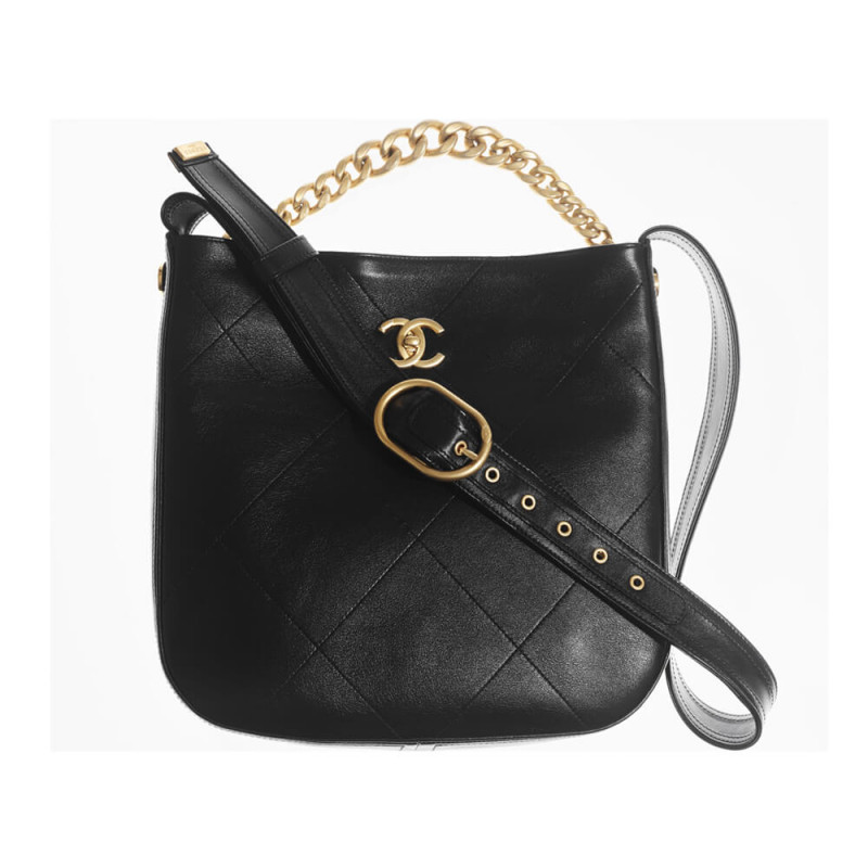 Replica Chanel Hobo Handbag Calfskin Black As2844