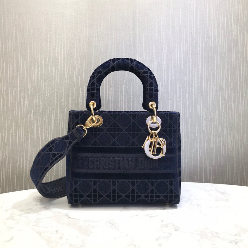 Replica Dior Medium Lady D-Lite Bag Embroidered Velvet M0565O