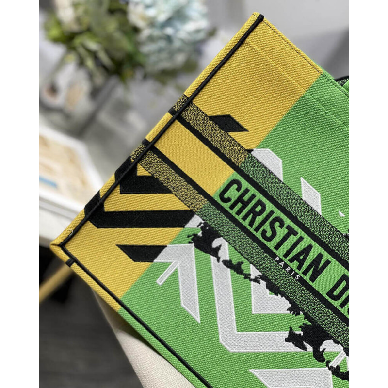 Replica Christian Dior Large Book Tote Bright Green And Orange D-Jungle Pop Embroidery M1286