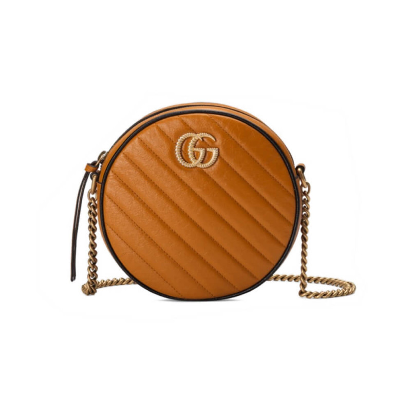 Replica Gucci Gg Marmont Mini Round Shoulder Bag 550154 Cognac