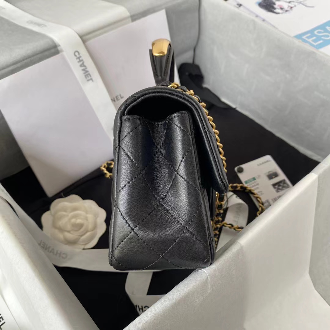Replica Chanel Lambskin Mini Flap Bag With Top Handle Black As2431