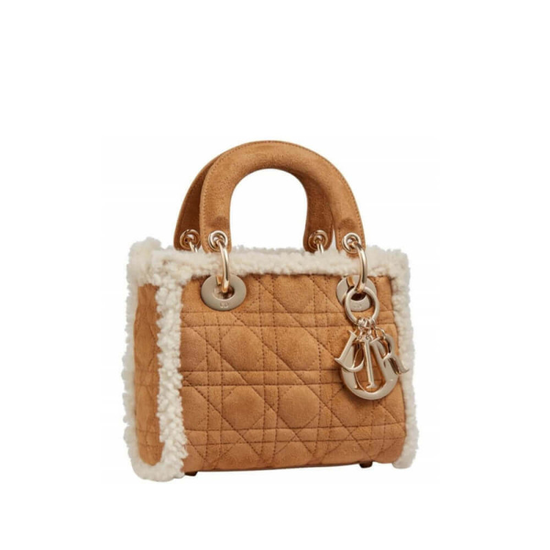 Replica Mini Lady Dior Bag In Camel-Colored Shearling M0505