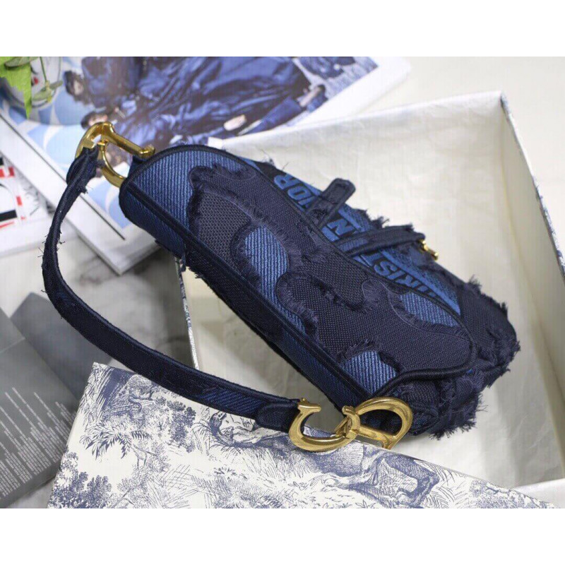 Replica Dior Saddle Bag Blue Camouflage Embroidery M0446