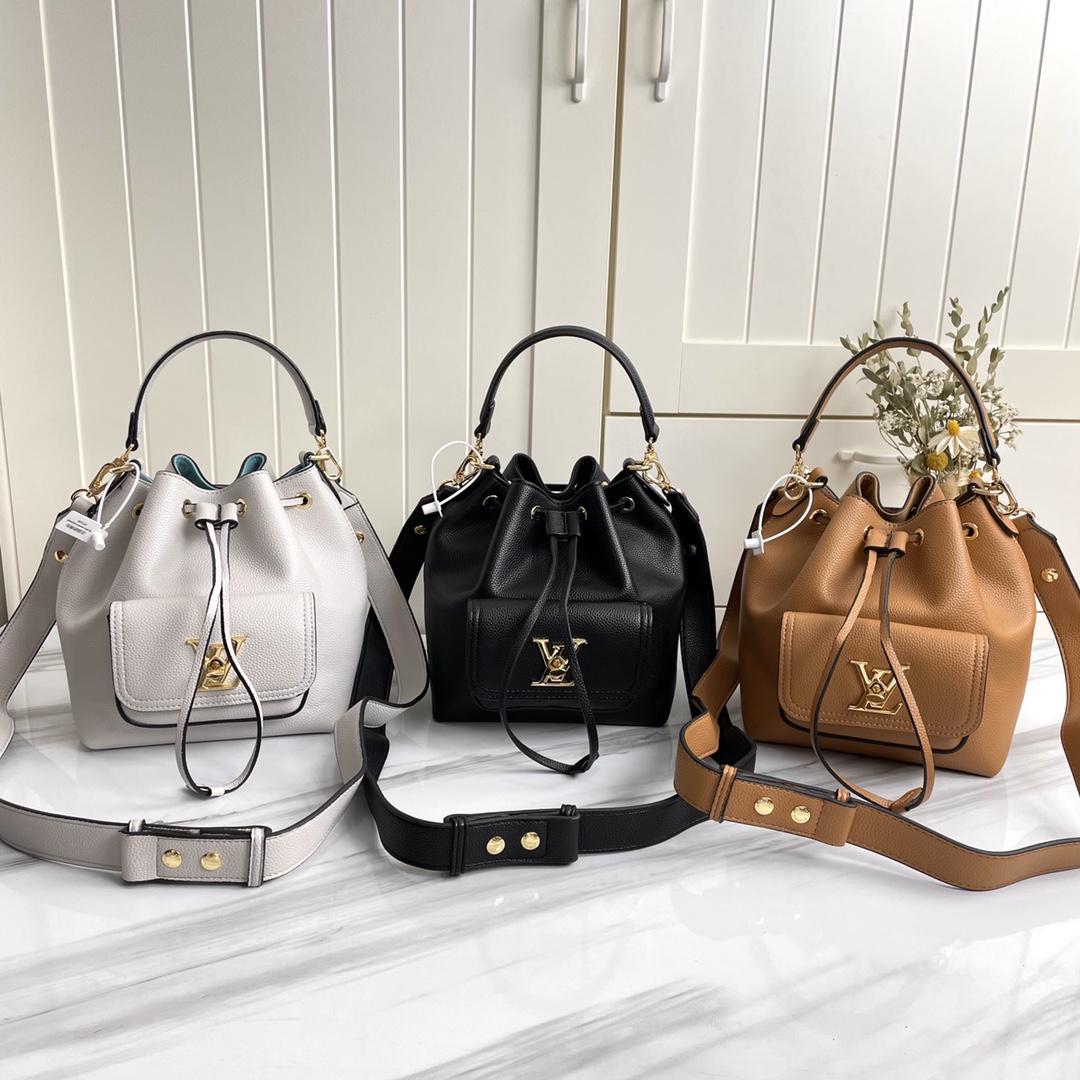 Replica Louis Vuitton Lockme Bucket Black/Brown/Grey