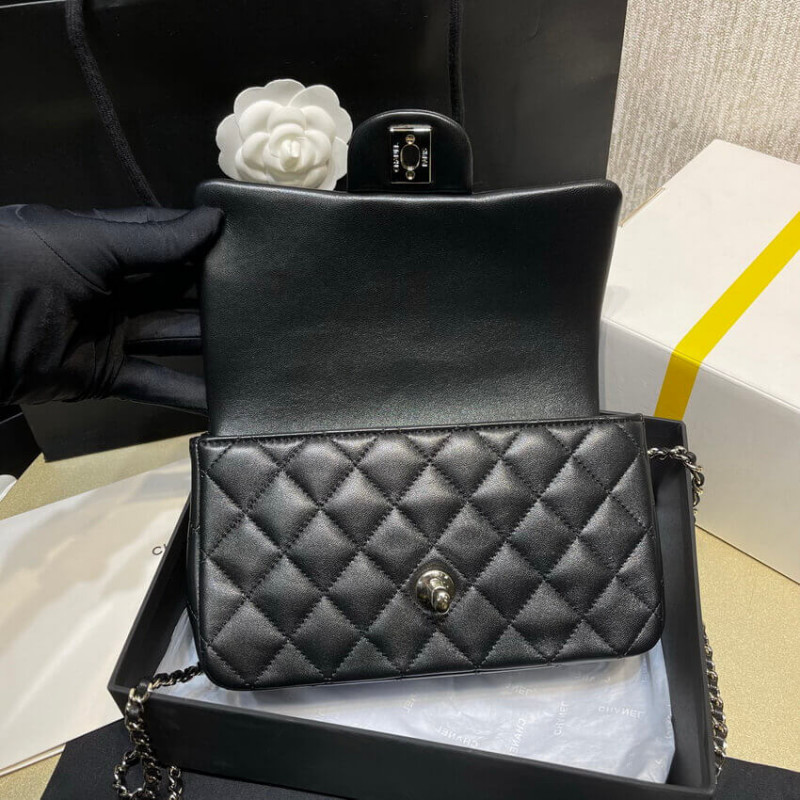 Replica Chanel Lambskin Mini Flap Bag With Top Handle Black As2431 With Charms