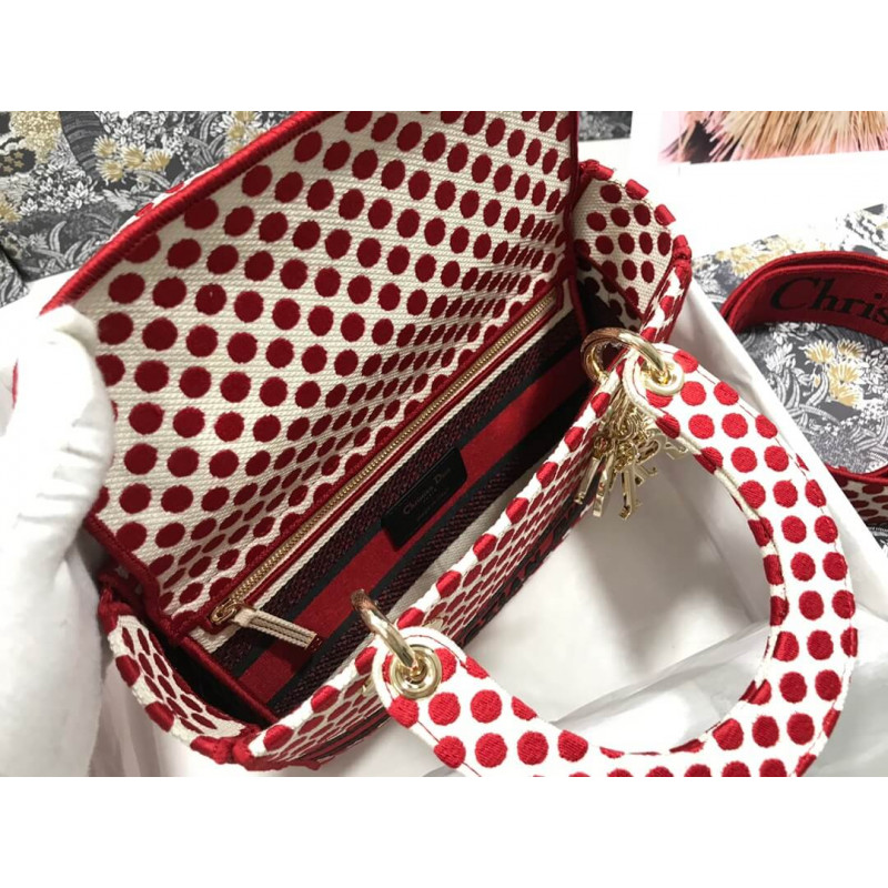 Replica Dior Medium Lady D-Lite Dioramour Bag In Dots Embroidery M0565