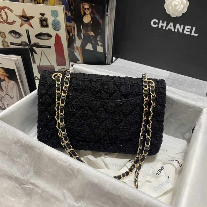 Replica Chanel Classic Flap Bag In Black Tweed 1112