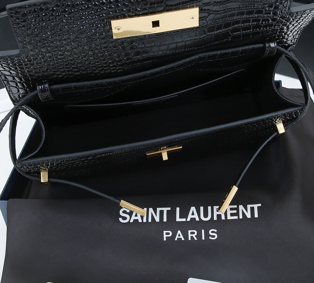 Replica Ysl Manhattan Shoulder Bag In Crocodile-Embossed Shiny Leather 2021