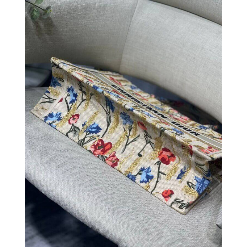 Replica Dior Small Book Tote In Hibiscus Metallic Thread Embroidery M1296