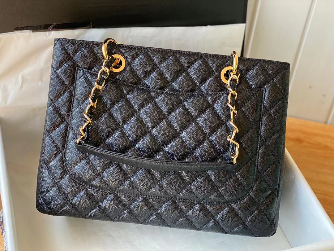 Replica Chanel Grand Shopping Black Tote Quilted Caviar A50995