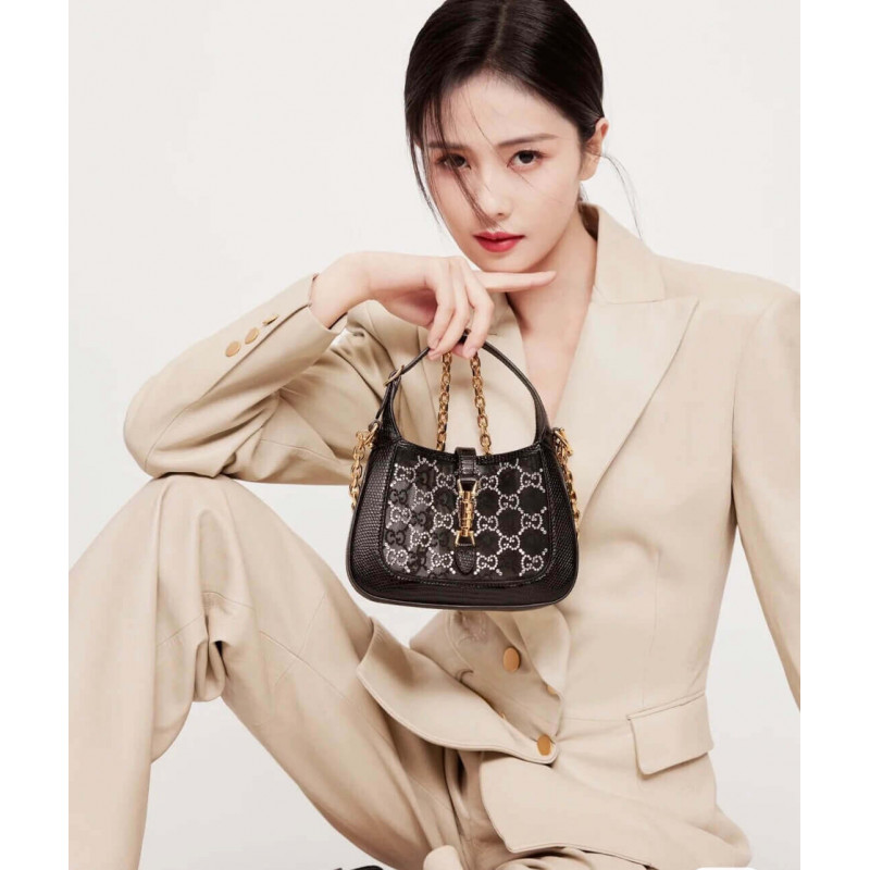 Replica Gucci Jackie 1961 Mini Crystal Gg Lizard Bag 677027 Black