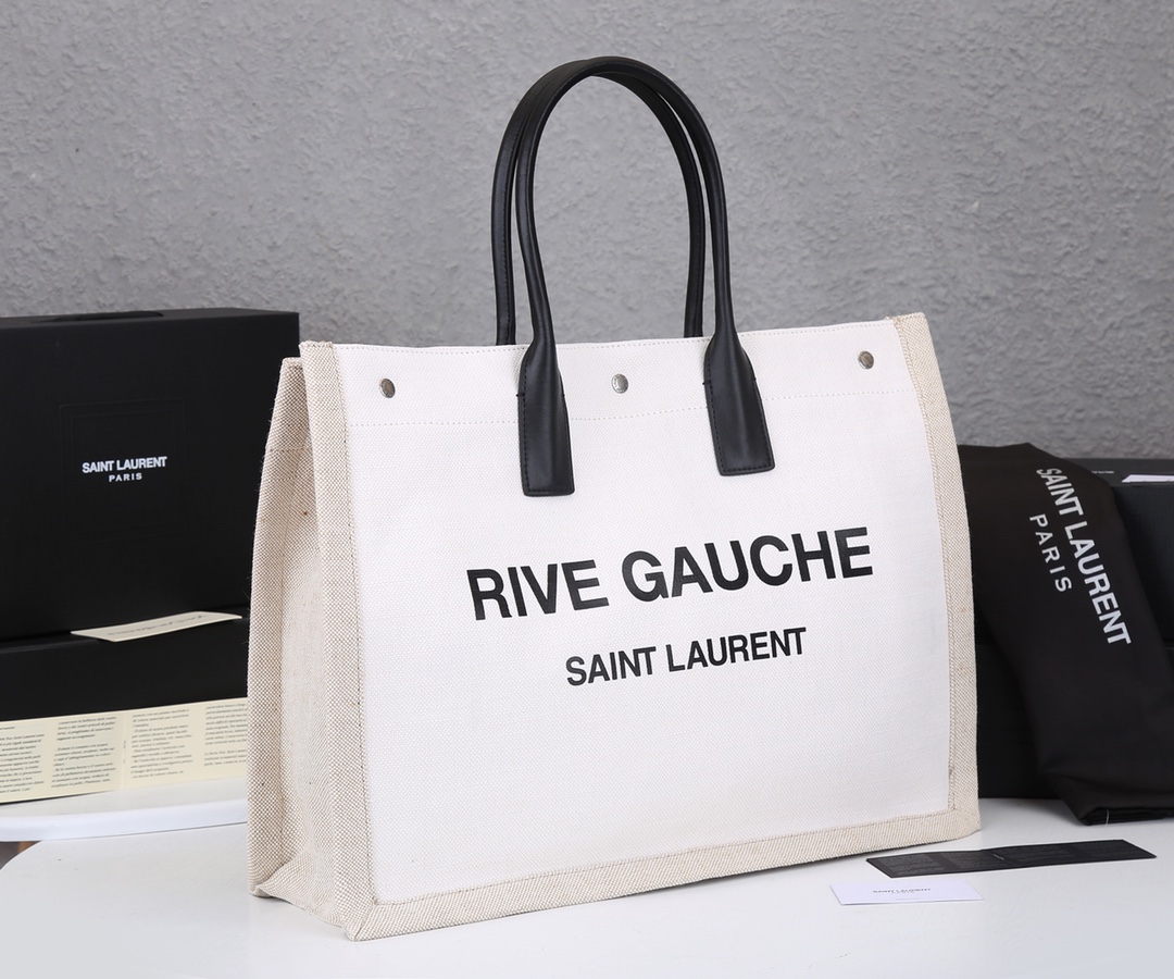Replica Ysl Rive Gauche Tote Bag In Linen And Leather