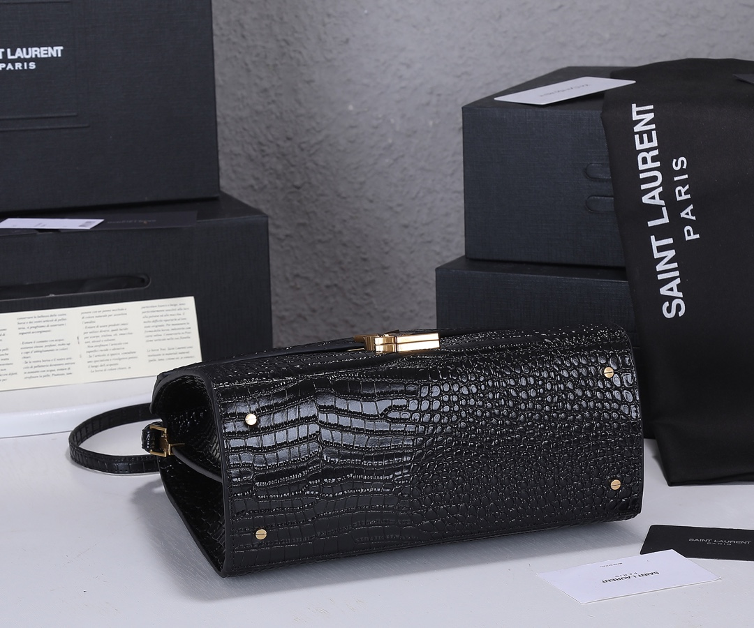Replica Ysl Cassandra Medium Top Handle Bag In Crocodile-Embossed Shiny Leather