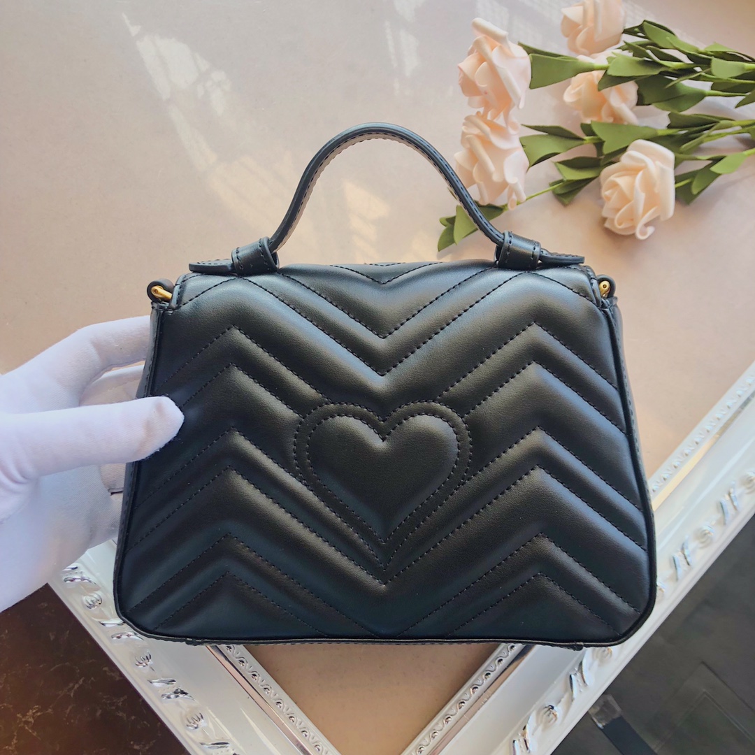 Replica Gucci Marmont Top Handle Bag Black/Brown/Green