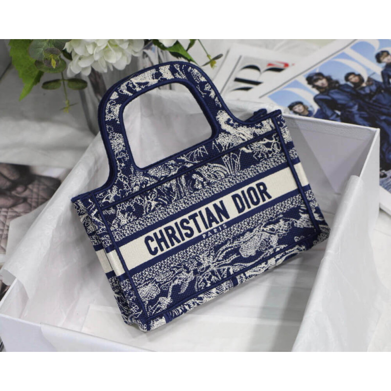 Replica Dior Mini Book Tote Blue Toile De Jouy Reverse Embroidery M1271