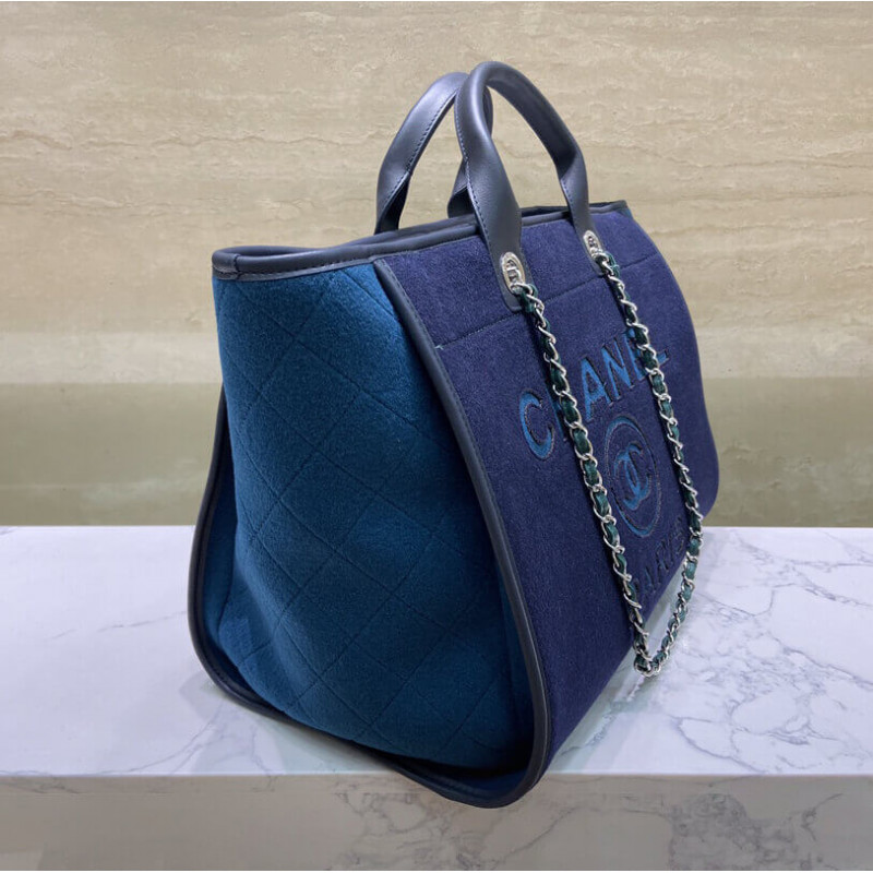 Replica Chanel Wool Felt Deauville Shopping Bag A60598 Blue