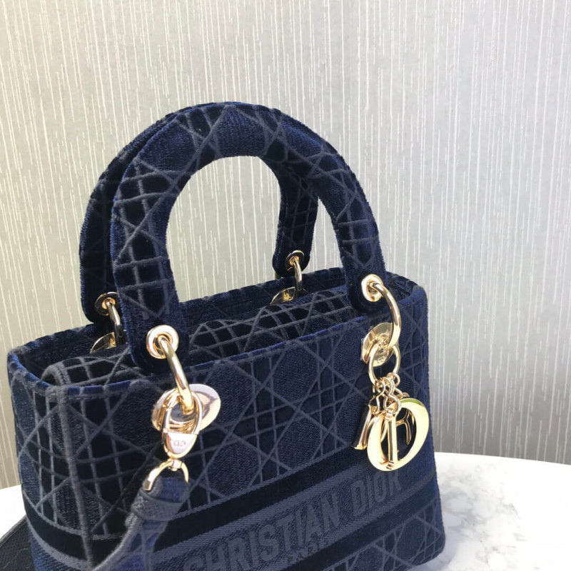 Replica Dior Medium Lady D-Lite Bag Embroidered Velvet M0565O
