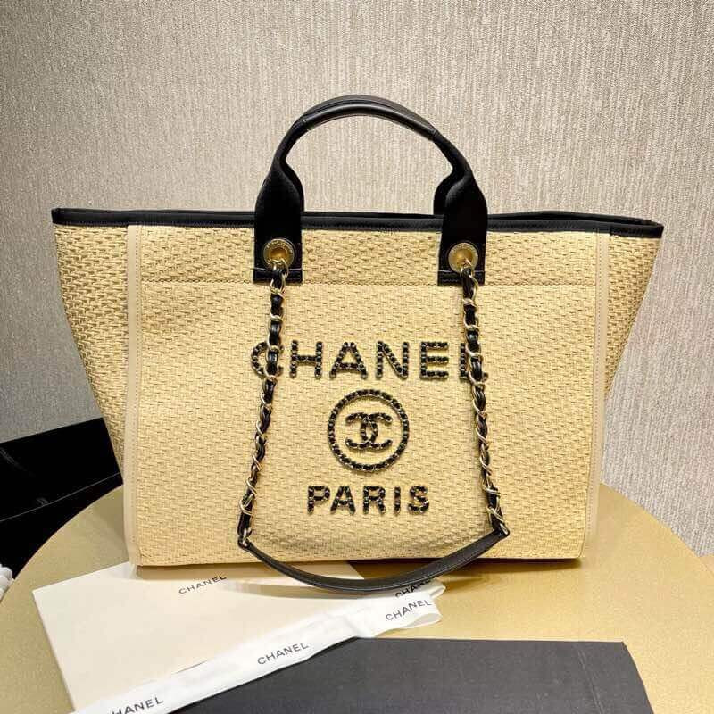 Replica Chanel 21S Deauville Woven Chain Leather Large Shopping Bag A66941