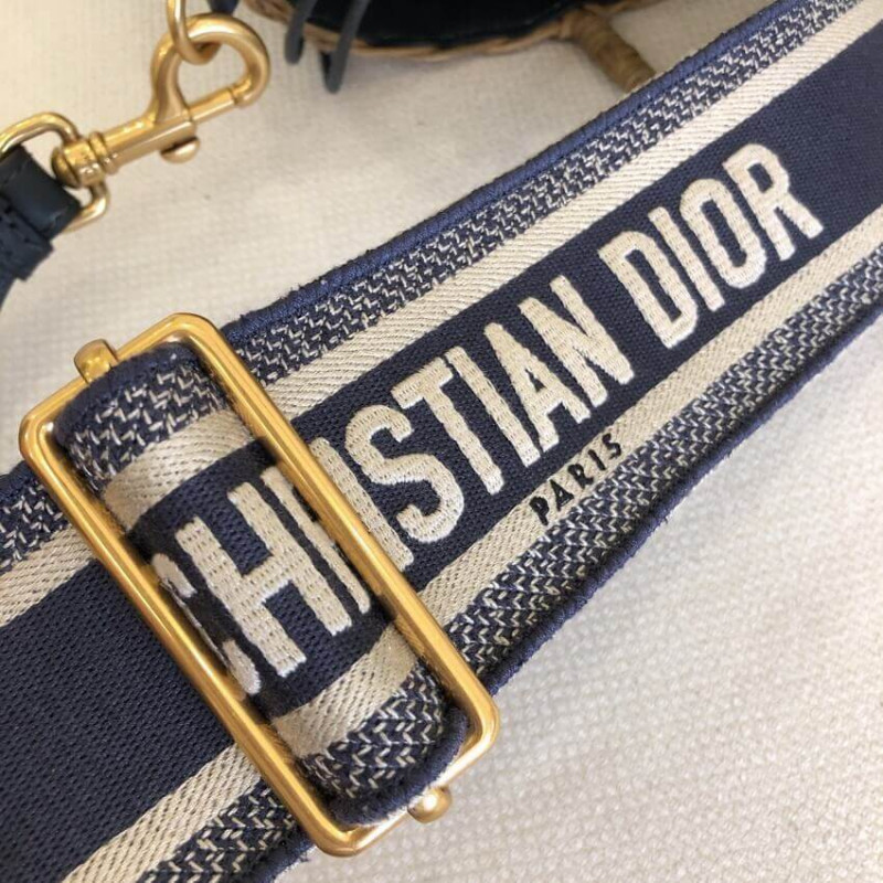 Replica Christian Dior Wicker Basket Shoulder Bag Blue Oblique M7601