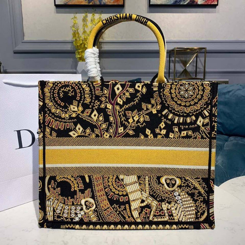 Replica Christian Dior Animals Monkey Embroidered Book Tote M1286 Brown