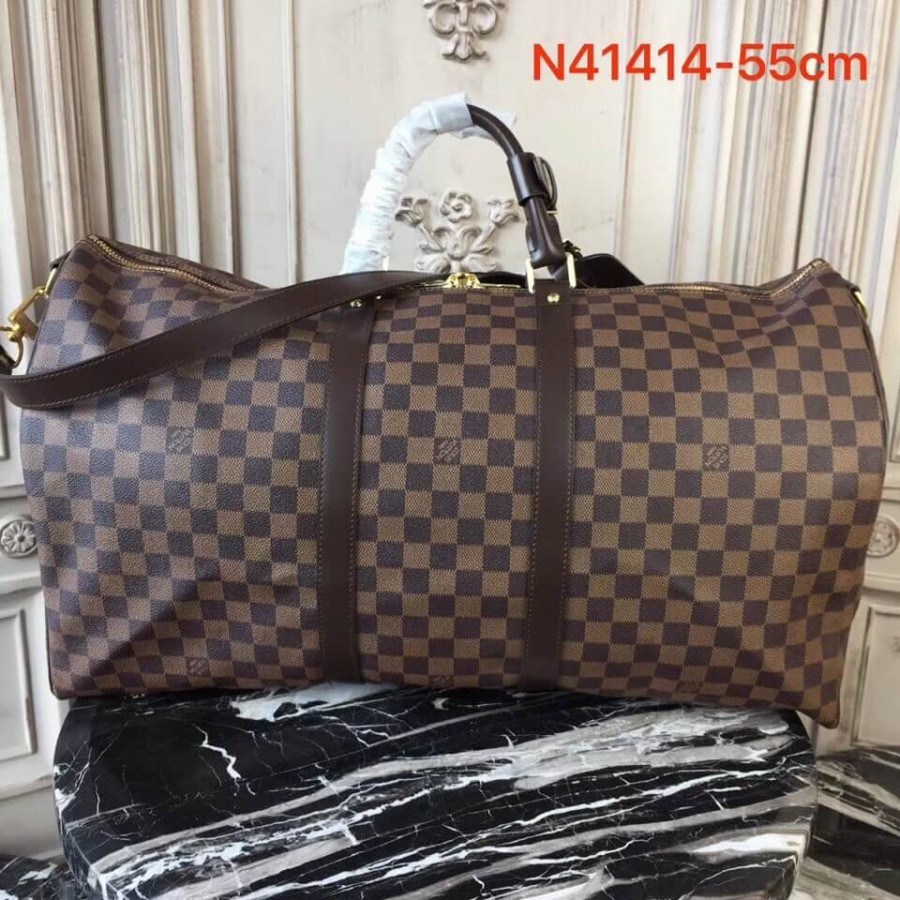 Replica Louis Vuitton Damier Ebene Canvas Keepall Bandouliere 55 N41414