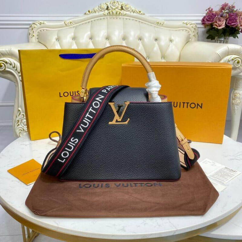 Replica Louis Vuitton Capucines Mm M58608 Black/Arizona Beige