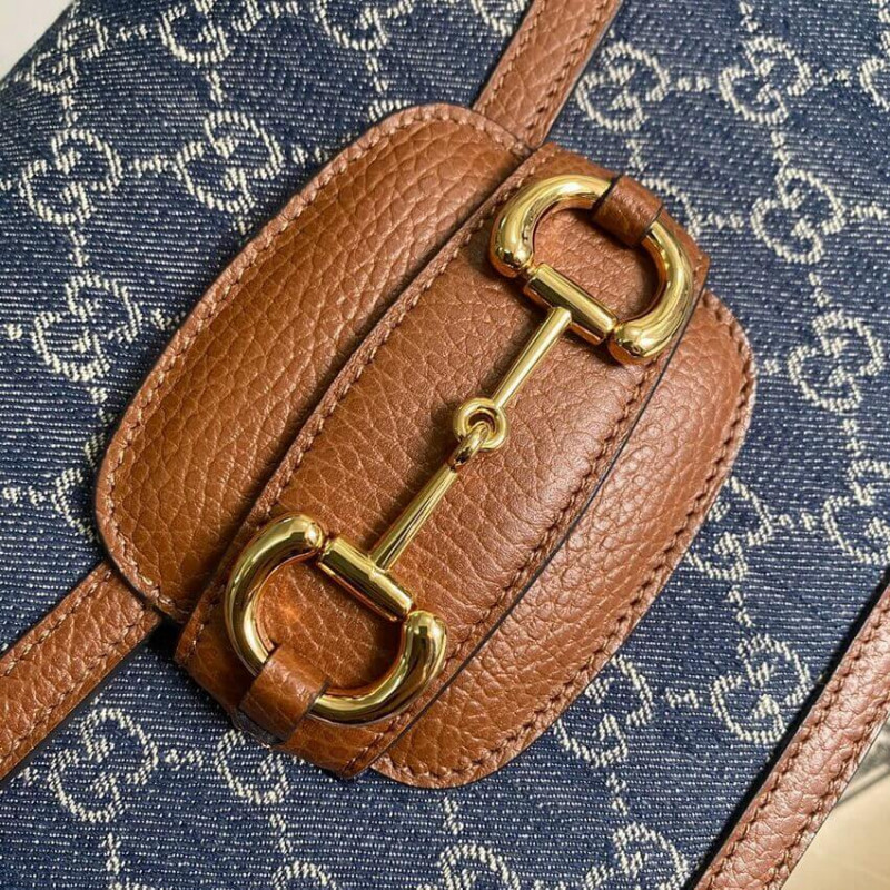 Replica Gucci Horsebit 1955 Small Bag 602204 In Blue Denim