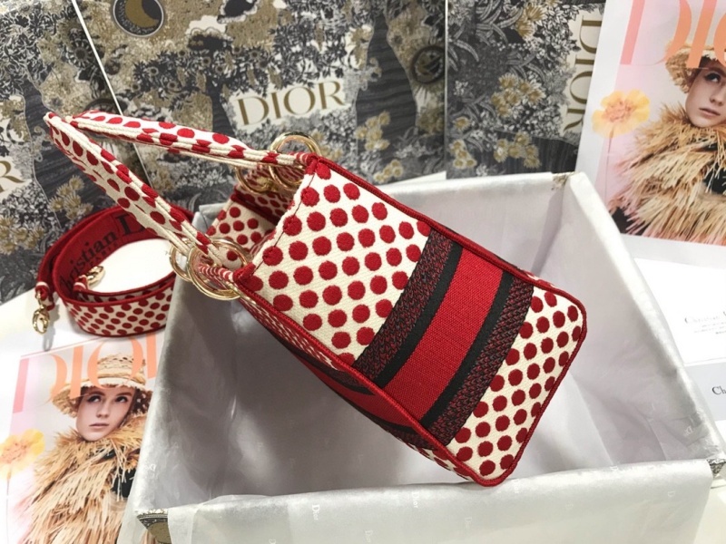 Replica Dior Aaa-Red Dots Medium Lady D-Lite Bag/Embroidered Logo
