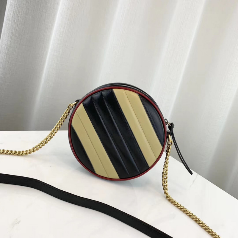 Replica Gucci Gg Marmont Mini Round Shoulder Bag 550154 Beige/Black