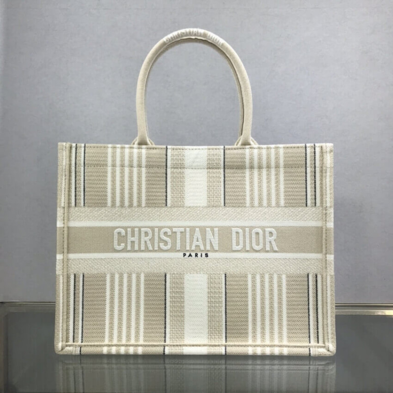 Replica Dior Small Book Tote Beige Stripes Embroidery M1296