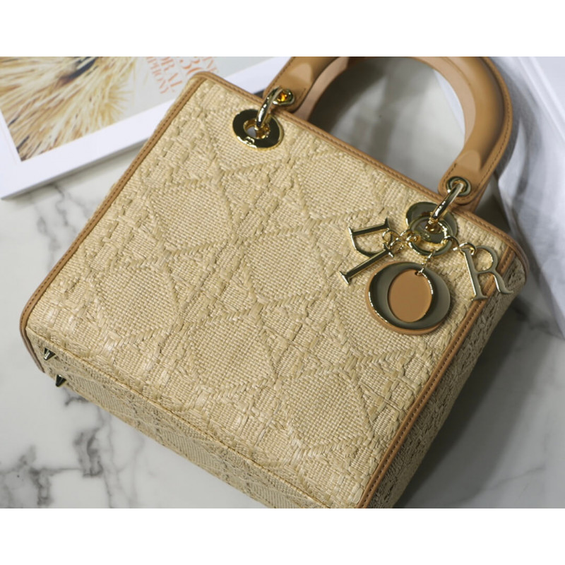 Replica Christian Dior Medium Lady Dior Bag Natural Cannage Raffia M0565
