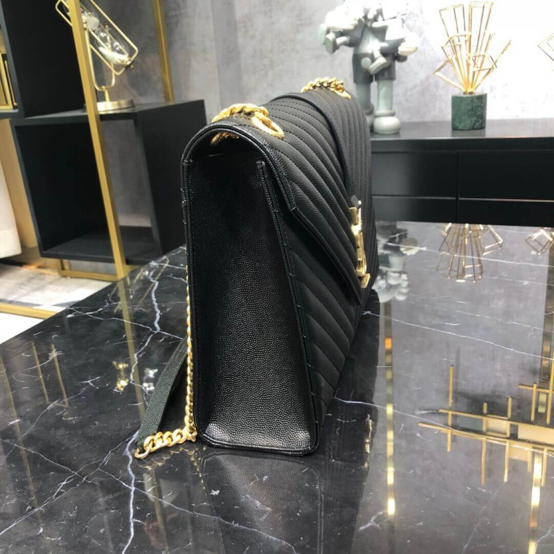 Replica Saint Laurent Grain Leather Large Envelope Chain Bag 396910 Black
