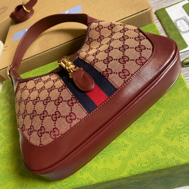 Replica Gucci Jackie 1961 Small Shoulder Bag 636706 In Burgundy Gg Canvas