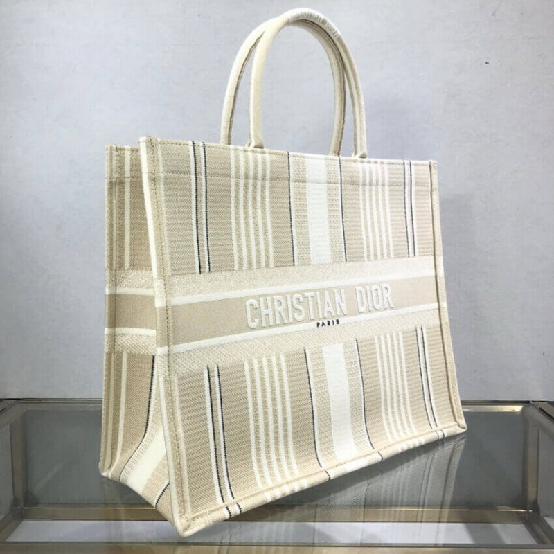 Replica Dior Book Tote Beige Stripes Embroidery M1286