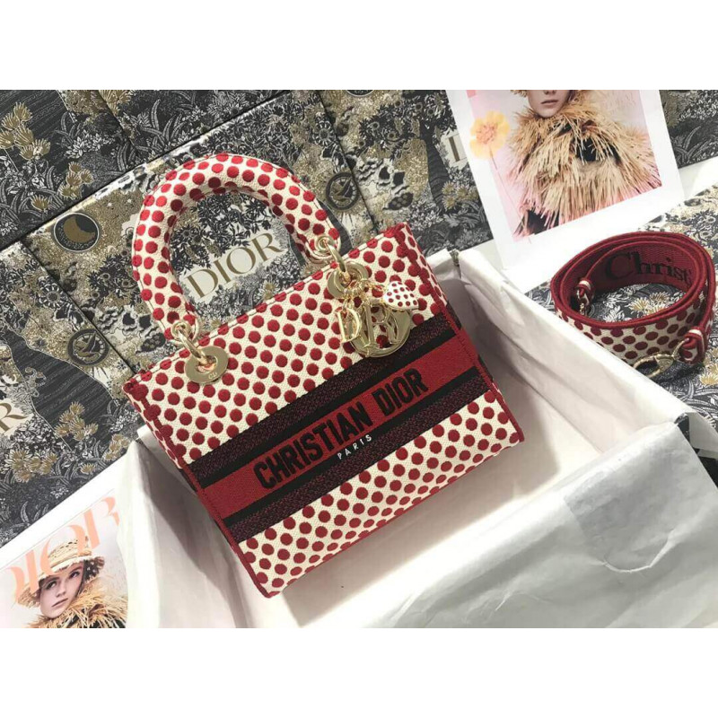Replica Dior Medium Lady D-Lite Dioramour Bag In Dots Embroidery M0565