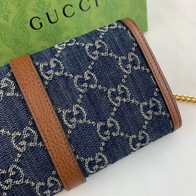 Replica Gucci Jackie 1961 Chain Wallet 652681 In Blue Denim