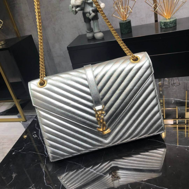 Replica Saint Laurent Metallic Silver Large Envelope Chain Bag 396910