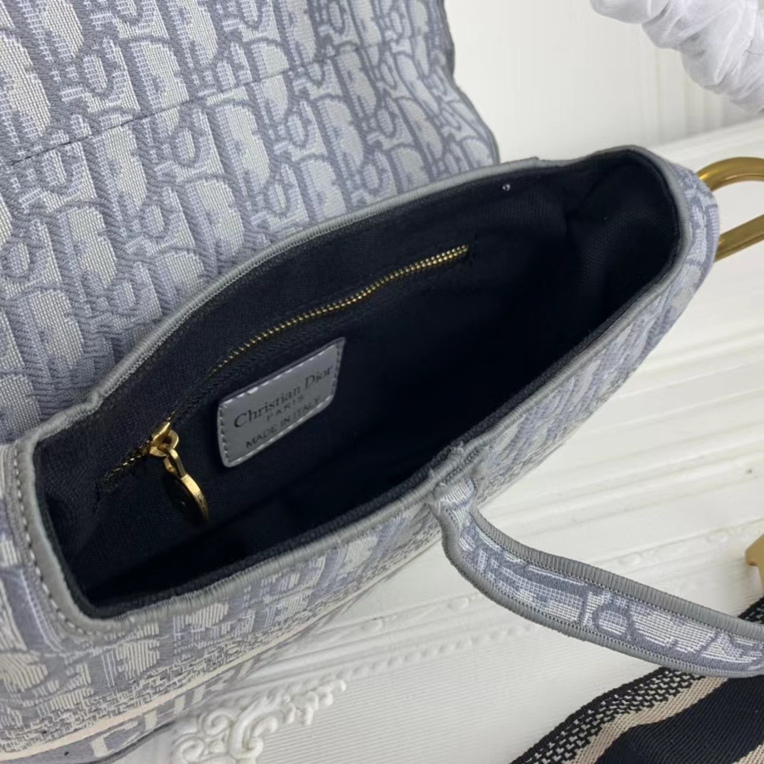 Replica Dior Navy/Gray Oblique Embroidery Saddle Bag