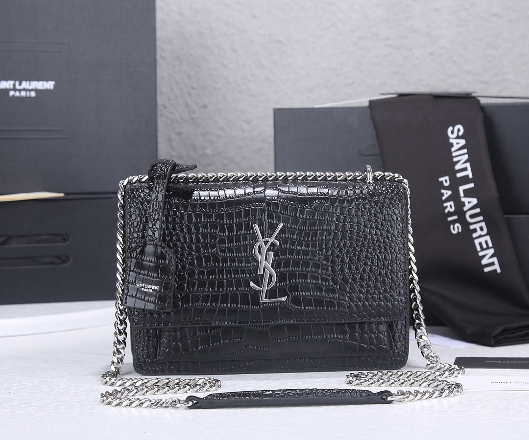 Replica Ysl Sunset Medium In Crocodile Embossed Shiny Leather 1737